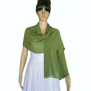Light Olive Green Chiffon Shawl. Soft Chiffon Scarf. Light Olive Green Wrap Scarf. Bridesmaid Long Scarf.