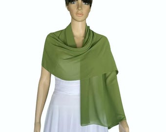 Light Olive Green Chiffon Shawl. Soft Chiffon Scarf. Light Olive Green Wrap Scarf. Bridesmaid Long Scarf.