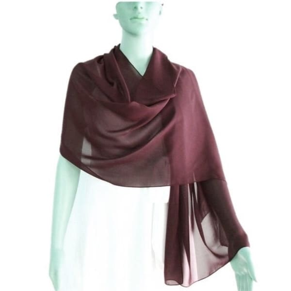 Dark Wine Shawl. Soft Chiffon Long Scarf. Dark Wine Wrap Scarf.