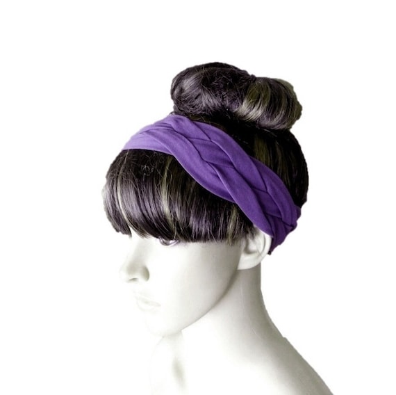 Dark Purple Braided Cotton Spandex Hair Wrap