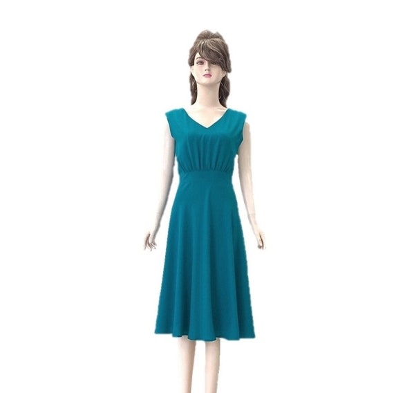 Teal Blue Bridesmaid Dress. Teal Blue Evening Dress. Silk Knee Length Dress.