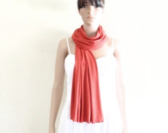 Burnt Orange Wrap Scar. Burnt Orange Long Scarf. Soft Cotton Spandex Shawl.