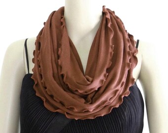 Chestnut Circle Scarf. Ruffle Edge Scarf. Loop Scarf. Soft Cotton Scarf. Fashion Infinity Scarf.