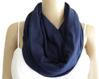 Navy Blue Circle Scarf. Navy Blue Infinity Scarf. Loop Scarf. Soft Cotton Spandex Scarf.