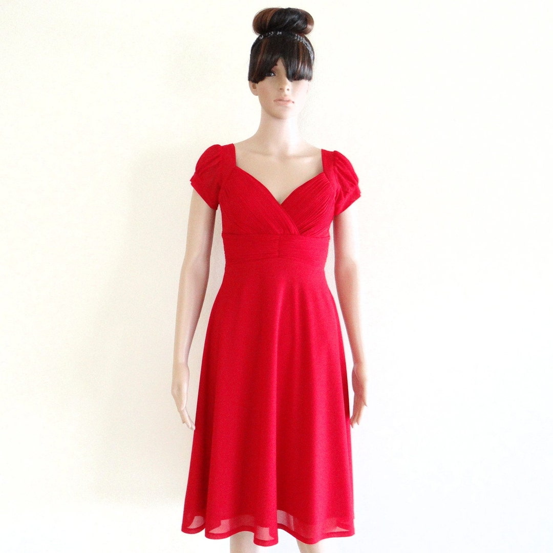 Red Bridesmaid Dress.dress With Sleeves.red Evening Dress Etsy