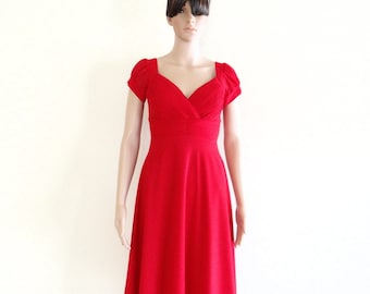 Red Bridesmaid  Dress.Dress With Sleeves.Red Evening Dress