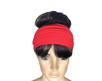 Fascia larga rossa. Ampio avvolgimento della testa. Cerchietto per capelli. Avvolgimento dei capelli.