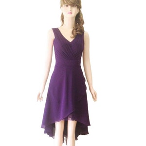 Dark Purple Bridesmaid Dress. Dark Purple Evening Dress. Chiffon Knee Length Dress