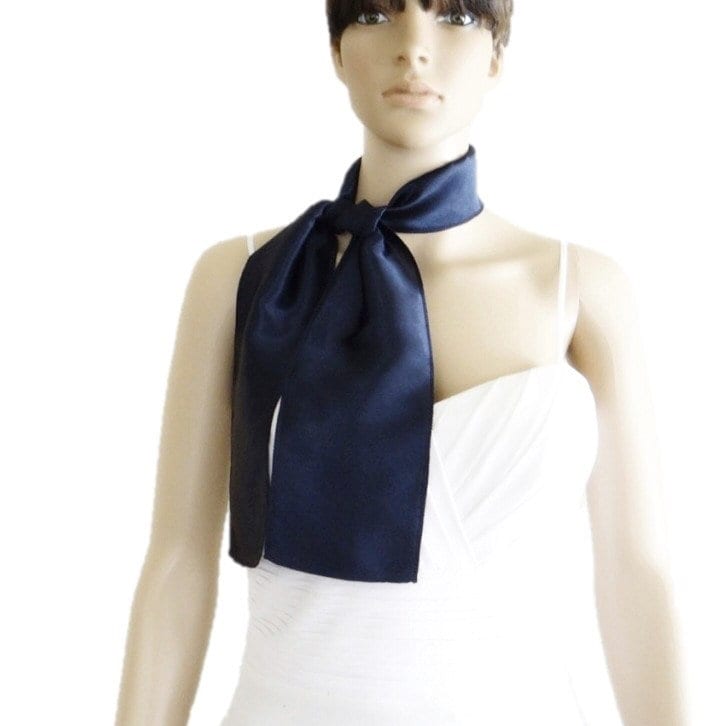 Navy Blue Satin Scarf. Neck Scarf.navy Blue Bow Tie Scarf