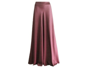 Falda Maxi Vino. Falda de seda hasta el suelo. Falda de dama de honor de vino. Falda larga de noche.