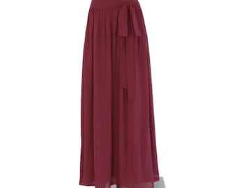 Burgundy Maxi Skirt. Burgundy Long Evening Skirt. Chiffon Bridesmaid Skirt. Burgundy Floor Length Skirt