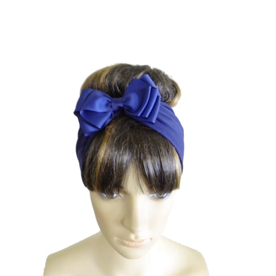 Blue Bow Blue Headband Stretch Head Soft Cotton Spandex And  Ribbon Hair
