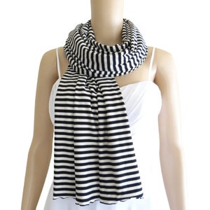 Black And White Striped Scarf. Wrap Scarf. Soft Cotton Long Scarf.