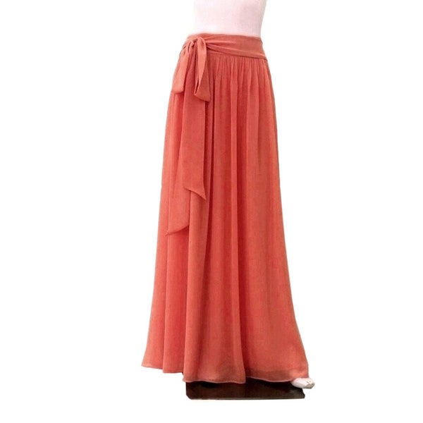 Burnt Orange Maxi Skirt. Burnt Orange Bridesmaid Skirt. Long Evening Skirt. Chiffon Floor Length Skirt.