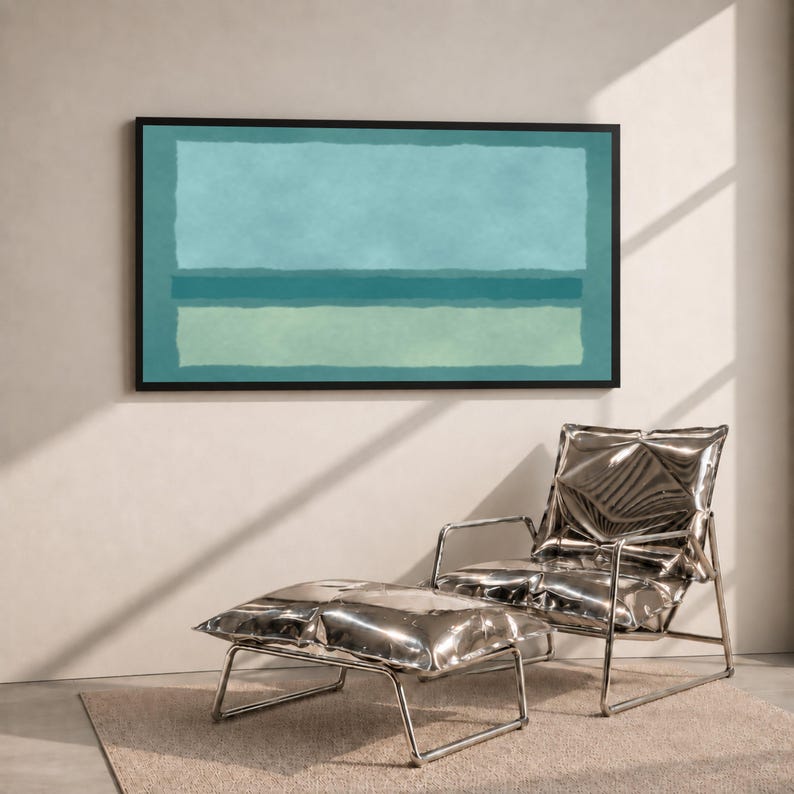 Mark Rothko Style Abstract Canvas Wall Art, Blue Green Color Fields ...