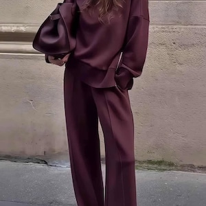Dropped Shoulder Sweatshirt and Wide-Leg Pants Set