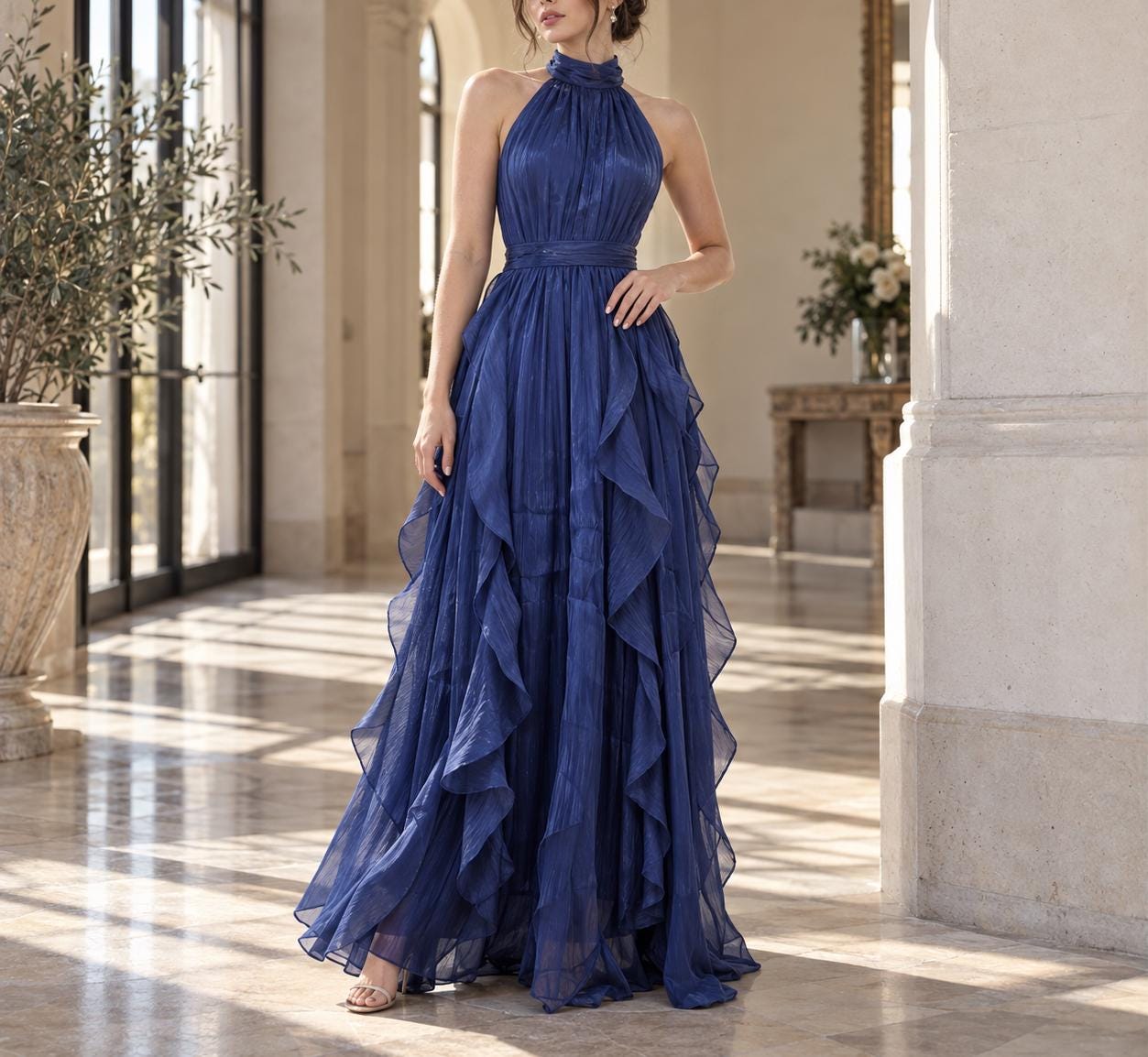 Royal Blue Halter Dress Women