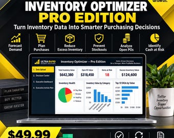 Inventory Management Spreadsheet | Inventory Forecasting & Reorder Planner | Purchasing and Stock Optimization Excel Template