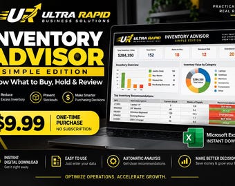 Inventory Management Spreadsheet | Reorder & Stock Level Planner | Inventory Advisor Excel Template for Small Business