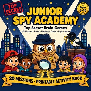 Libro de actividades de espionaje para niños, juegos mentales imprimibles con códigos, laberintos y rompecabezas de lógica.