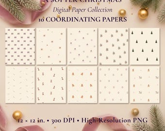 Christmas Digital Paper Pack, 10 Printable 12x12 Holiday Patterns, Lavender Christmas Scrapbook Paper, Instant Download