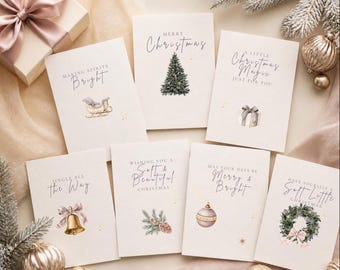 Printable Christmas Cards Set of 7, 5x7 Holiday Card Bundle, Elegant Lavender Stationery, Instant Download