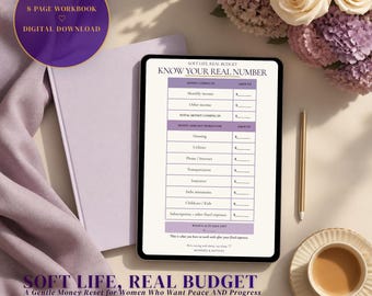 Soft Life Budget Planner Printable, Budget Workbook for Women, Money Reset, Financial Wellness Planner, Digital Download