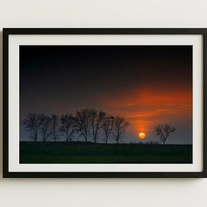 夕日の風景写真プリント、オレンジ色の夕日のウォールアート、自然のデジタルダウンロード
