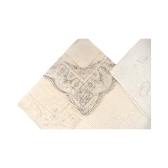 Collection of Ten Antique White Linen Handkerchie… - image 4