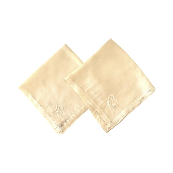 Pair of Vintage Antique French Silk Handkerchiefs 