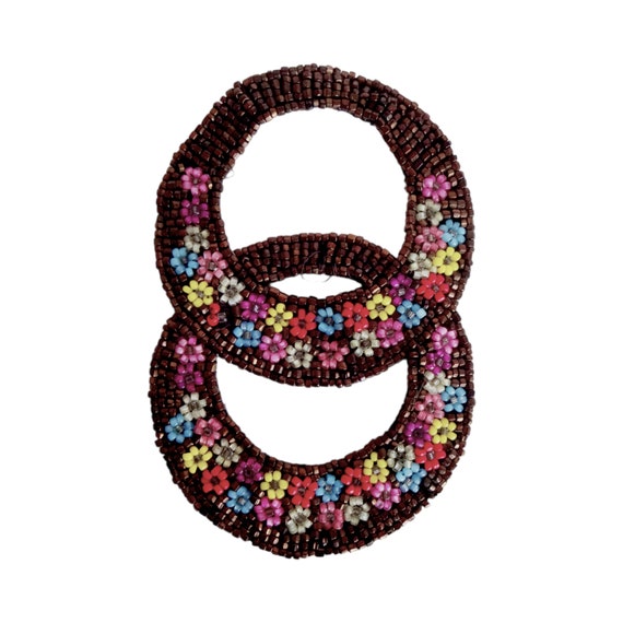 French 1920s Art Deco Beaded Flower Circles Patch - image 1