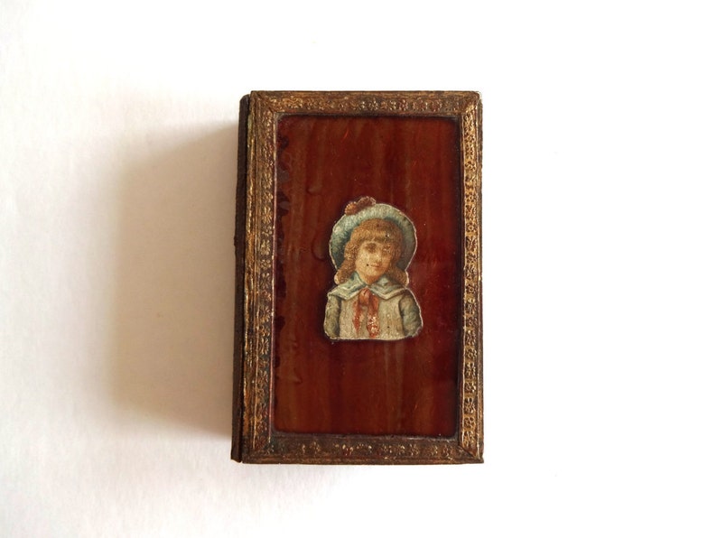Antique Vintage French Faux Book Jewelry Box with Decoupage Girl
