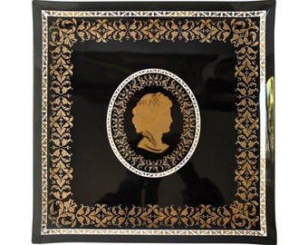 Mid-Century Briard-Style Black and Gold Silhouette Large Square Serving Tray