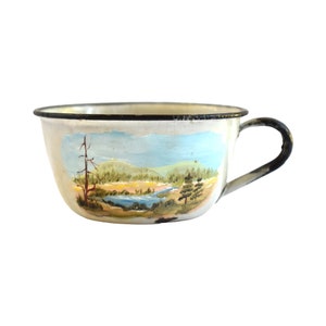 Early 20th Century Antique Early Hand-Painted Tole Enamel Camping Mug