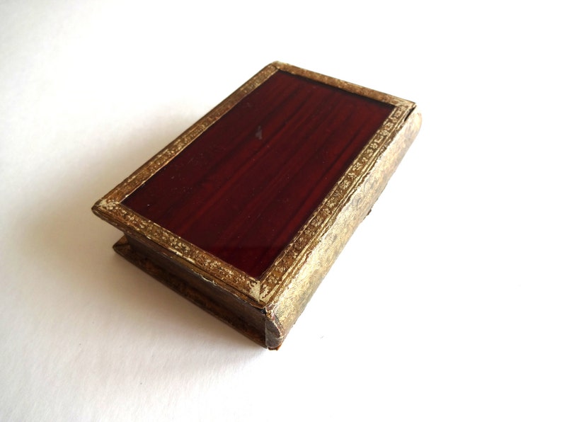 Antique Vintage French Faux Book Jewelry Box with Decoupage Girl