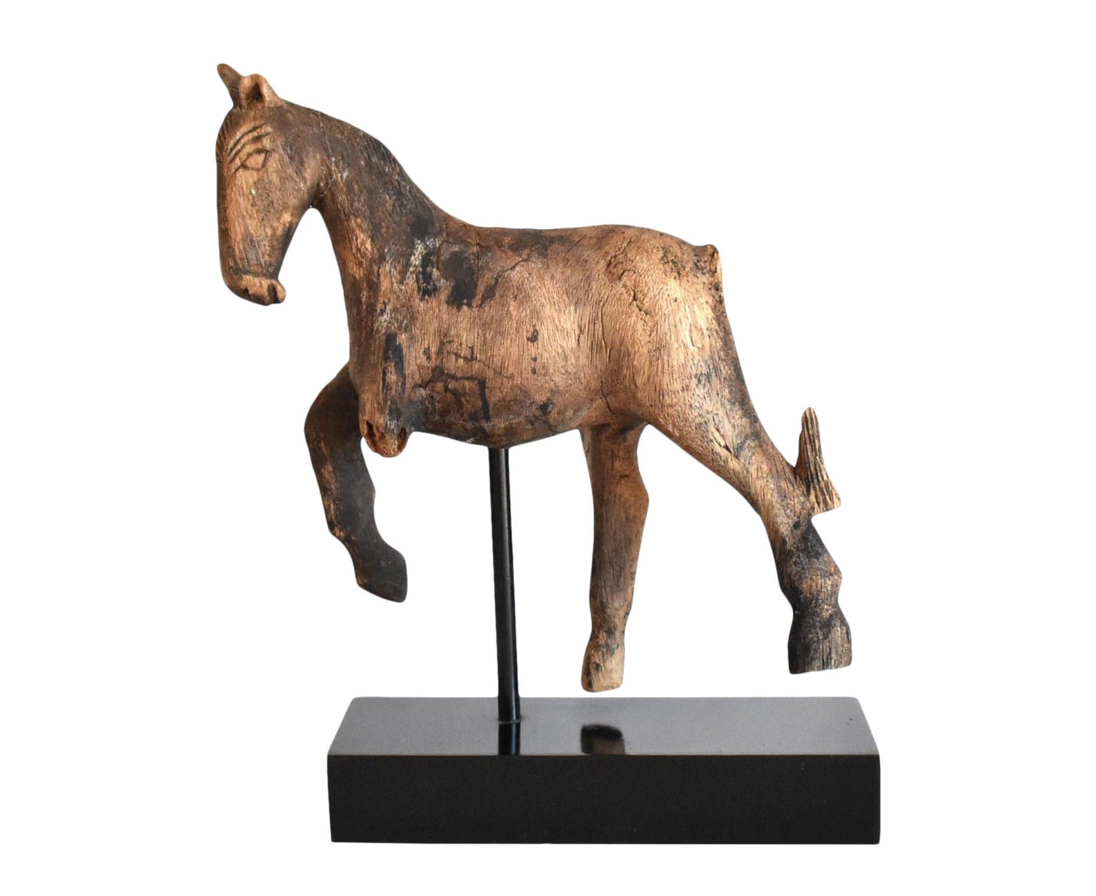 Antique French Wood Horse Statue Etsy