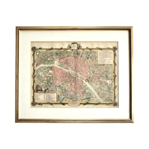 Antike Paris Karte von 1763, handkolorierte Gravure
