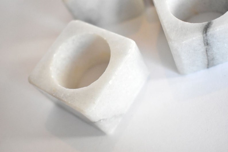White Marble Napkin Rings Etsy
