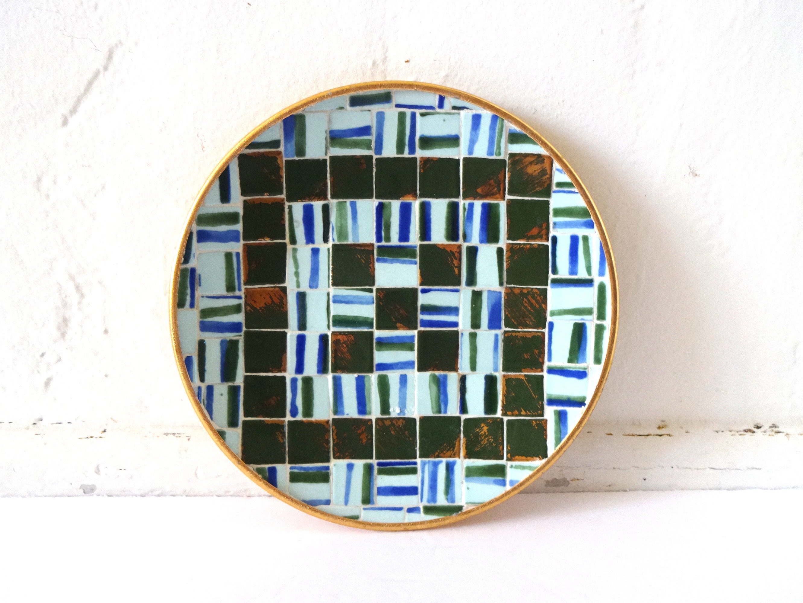 Vintage MidCentury 1960s Mosaic Tile Round Plate / Dish in Etsy
