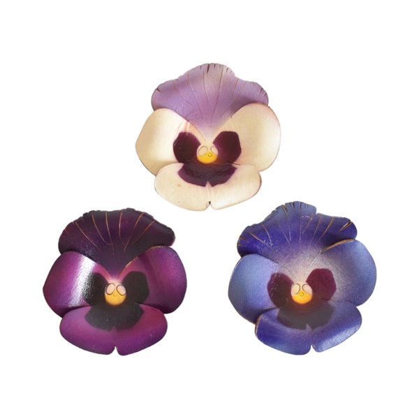 Trio of Handmade Leather Miniature Pansy Dishes