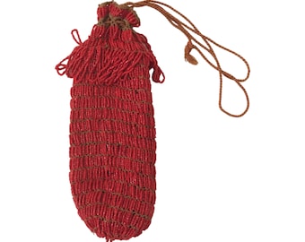 1920s Red Beaded Drawstring Wristlet Purse