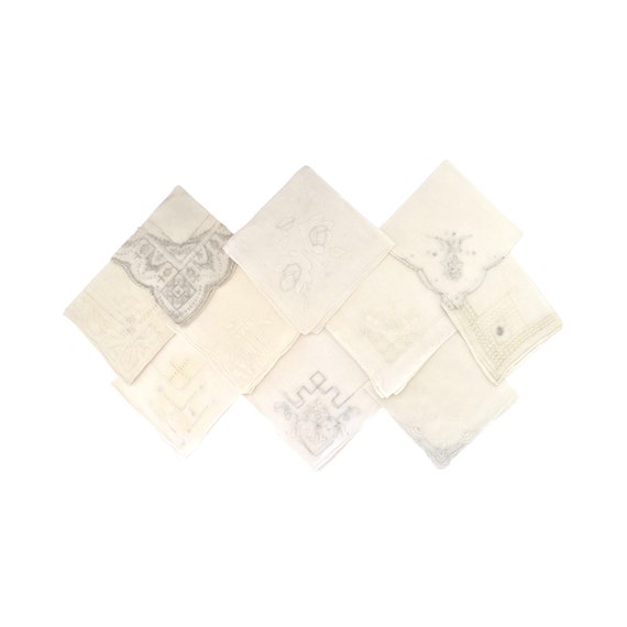 Collection of Ten Antique White Linen Handkerchie… - image 1
