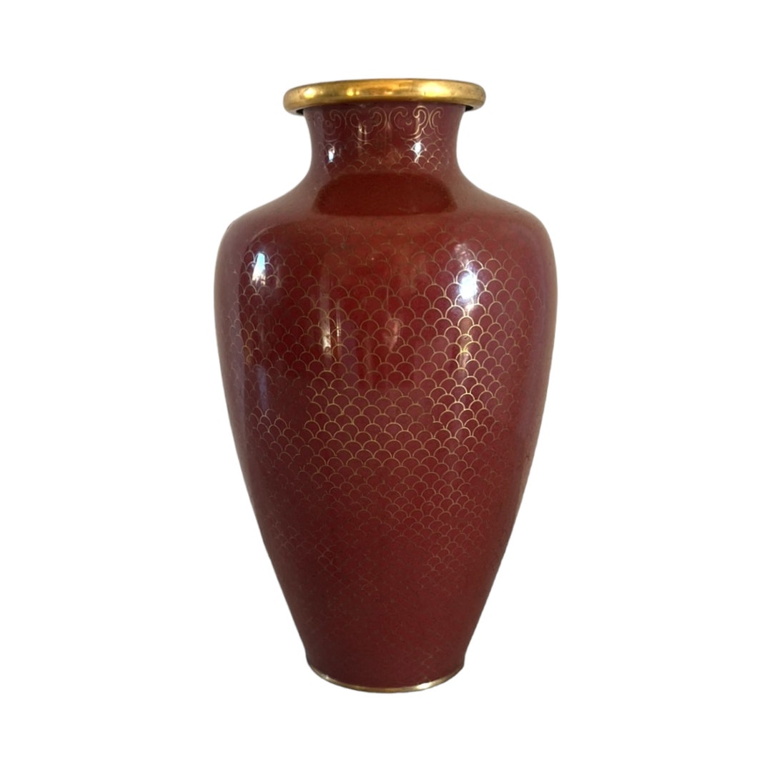Vintage Mid20th Century Cloisonne Fish Scale Wine Red Vase Etsy