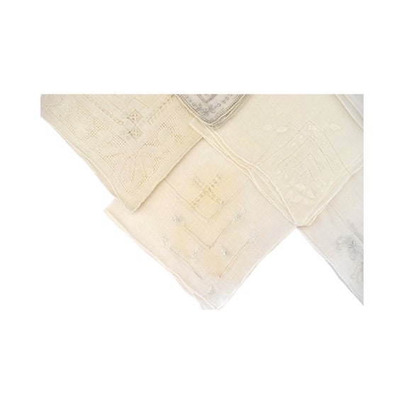 Collection of Ten Antique White Linen Handkerchie… - image 5