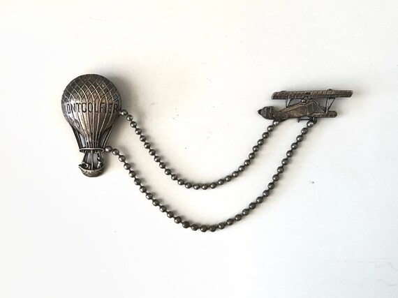 Vintage French Montgolfier Hot Air Balloon And Plane Silver Image 0