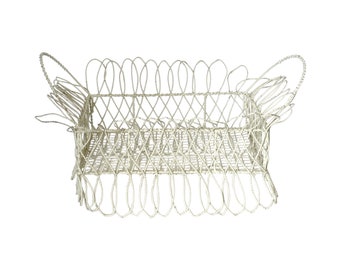 Vintage Antique 19th-Century Victorian White Twisted Metal Wire Planter Basket