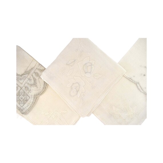 Collection of Ten Antique White Linen Handkerchie… - image 6