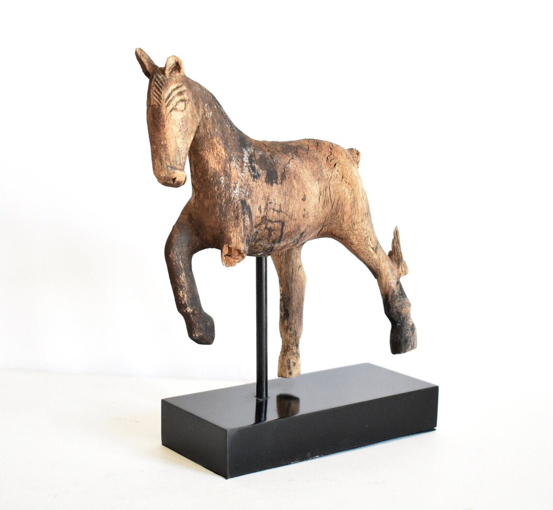 Antique French Wood Horse Statue Etsy