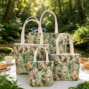 Handmade Wildflower Forest Gold Thread Jacquard Embroidery Tote Bag, Botanical Floral Canvas Shoulder Bag