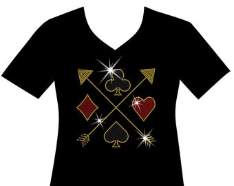 Gambling Casino Cards RHINESTONE Mega Bling T, Ace of Spades, Casino Bling, Clubs Hearts and Diamonds Las Vegas Bling T, Queen of the Slots